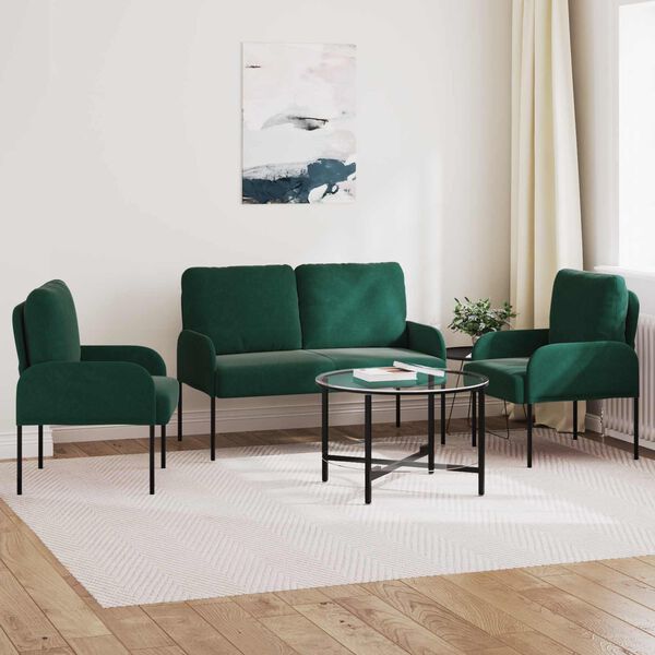 vidaXL Juegos de sof&aacute;s con coj&iacute;n 3 pcs Verde oscuro 115 x 56 x 80 cm