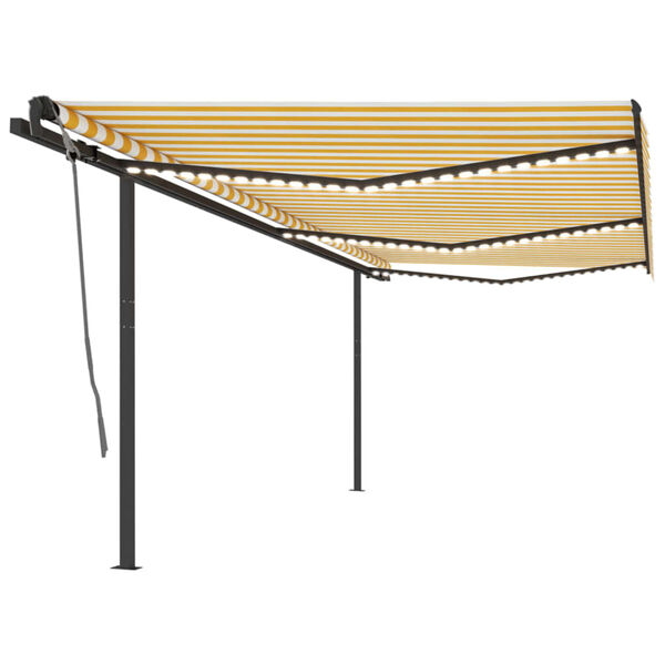 vidaXL Toldo retr&aacute;ctil manual con postes amarillo y blanco 6x3 m