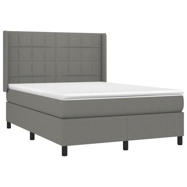 vidaXL Cama box spring con colch&oacute;n tela gris oscuro 140x190 cm