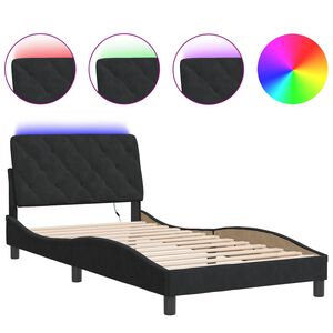 vidaXL Estructura de cama con LED sin colch&oacute;n terciopelo negro 100x200 cm