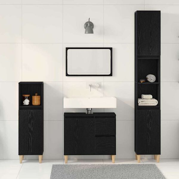 vidaXL Juego de muebles de ba&ntilde;o Montaje en la pared 3 pcs Roble Negro