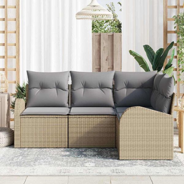 vidaXL Conjunto de sof&aacute;s de jard&iacute;n con coj&iacute;n 4 pcs Beige y Gris Claro