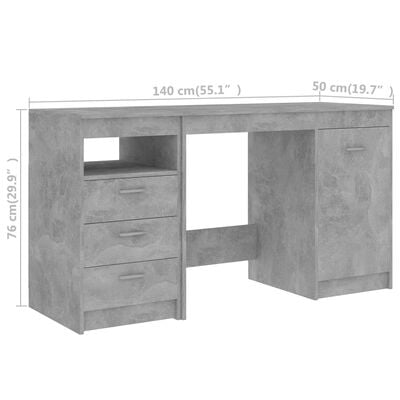 vidaXL Escritorio de madera de ingeniería gris hormigón 140x50x76 cm