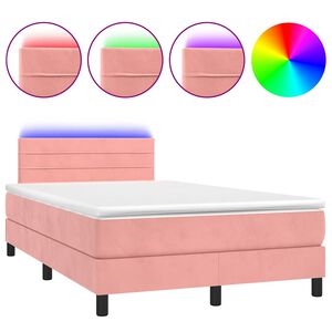 vidaXL Cama box spring con colch&oacute;n y LED terciopelo rosa 120x190 cm
