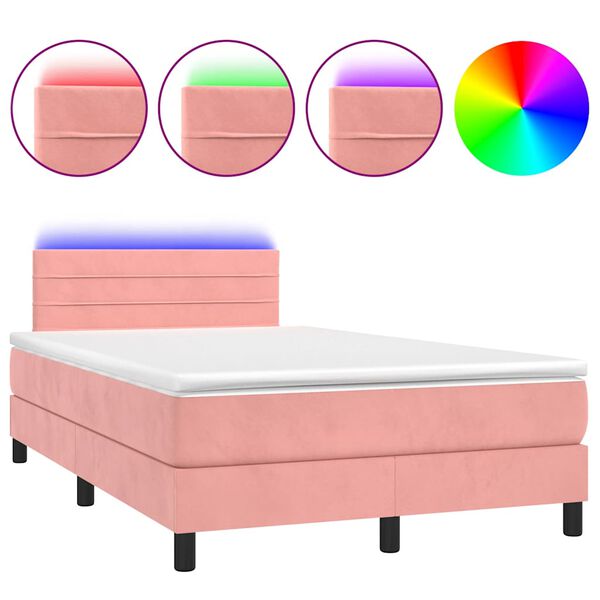 vidaXL Cama box spring con colch&oacute;n y LED terciopelo rosa 120x190 cm