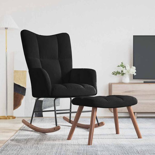 vidaXL Silla mecedora con reposapi&eacute;s terciopelo negro