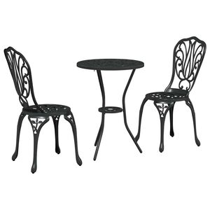 vidaXL Juego Bistro de Jard&iacute;n 3 uds. Negro Aluminio