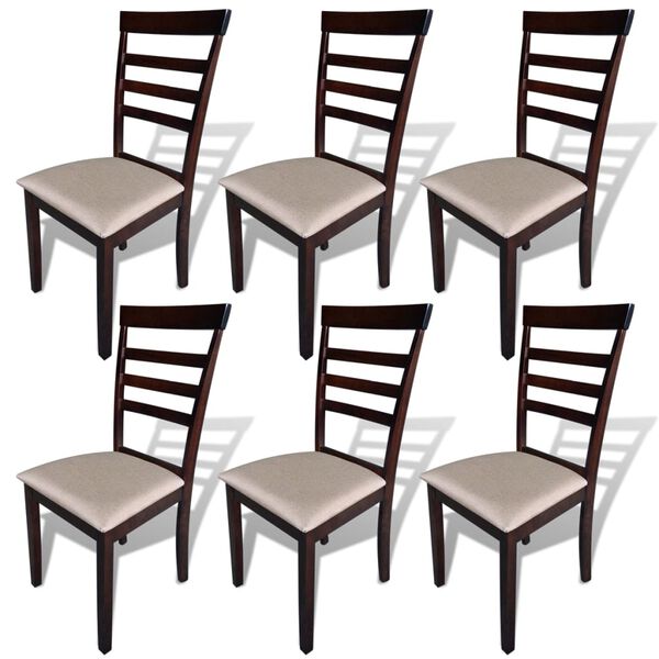 vidaXL Sillas de comedor 6 unidades madera maciza marr&oacute;n y tela crema