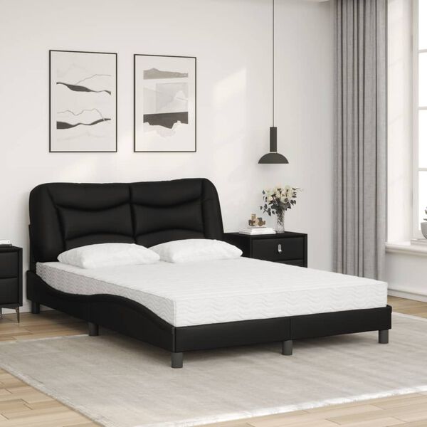 vidaXL Cama con colch&oacute;n Hvar cuero sint&eacute;tico negro 140x200 cm