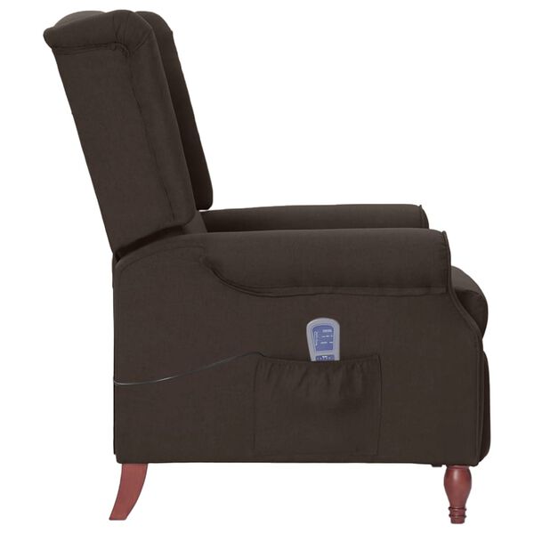 vidaXL Sill&oacute;n de masaje reclinable de tela marr&oacute;n oscuro