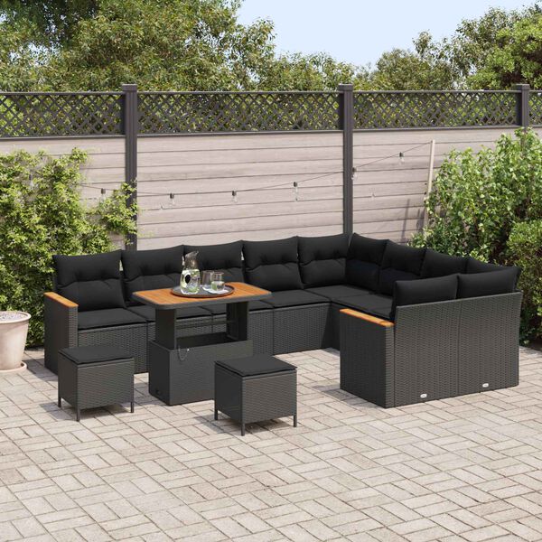 vidaXL Conjunto de sof&aacute; de jard&iacute;n 12 pcs Negro Rattan de Poli&eacute;ster