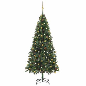 vidaXL &Aacute;rbol de Navidad preiluminado con luces y bolas verde 210 cm