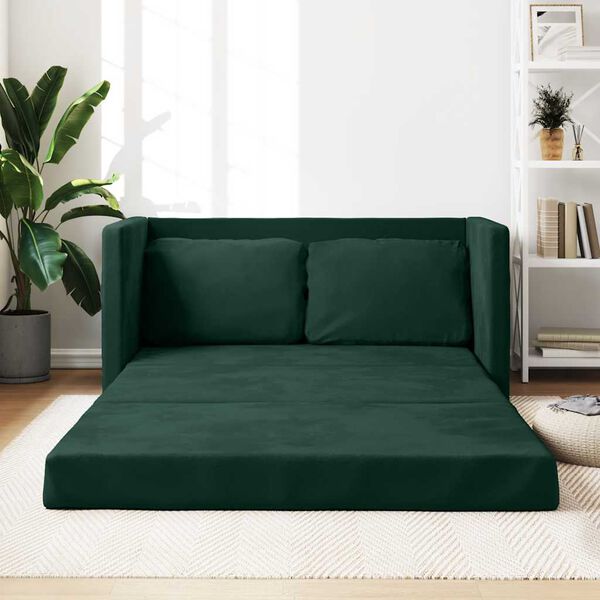 vidaXL Sof&aacute; cama de suelo 2 en 1 terciopelo verde oscuro 122x204x55 cm