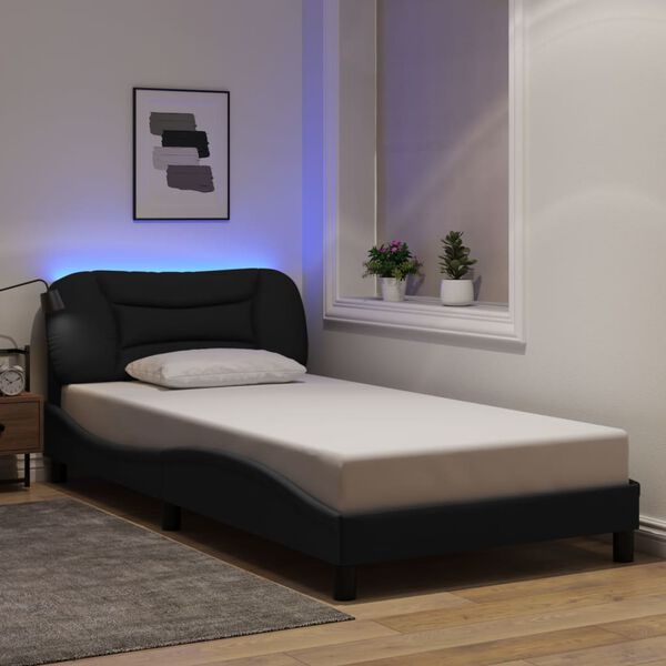 vidaXL Estructura de cama con LED sin colch&oacute;n Hvar tela negro 100x200 cm