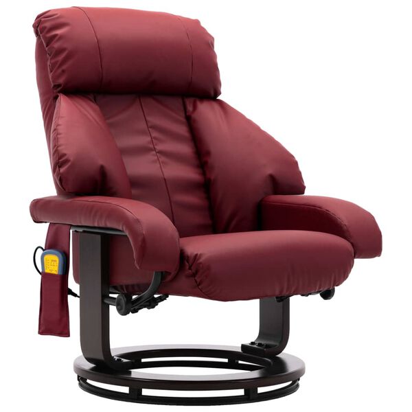 vidaXL Sillón de masaje reclinable para TV cuero sintético rojo tinto