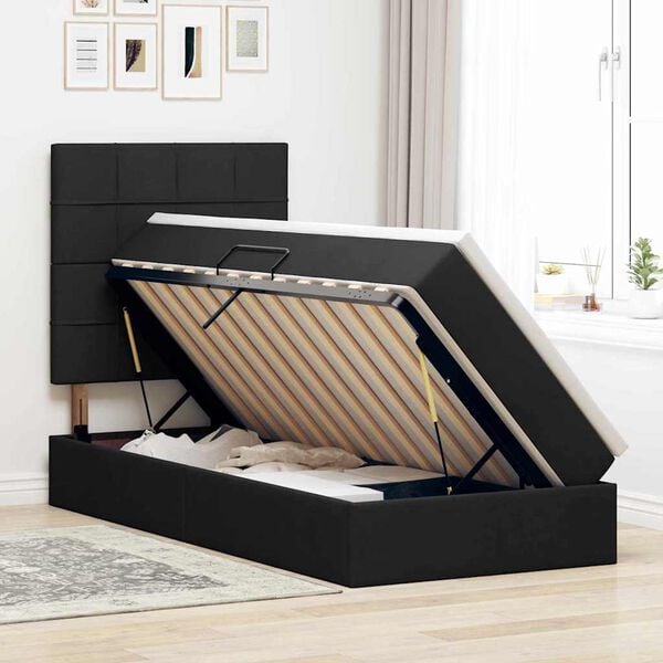 vidaXL Cama con almacenamiento y LED Negro 100 x 200 cm Poli&eacute;ster