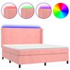 vidaXL Cama box spring colch&oacute;n y LED terciopelo rosa 160x200 cm