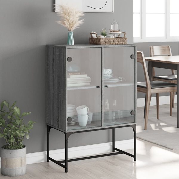 vidaXL Armario auxiliar puertas de vidrio gris Sonoma 69x37x100 cm