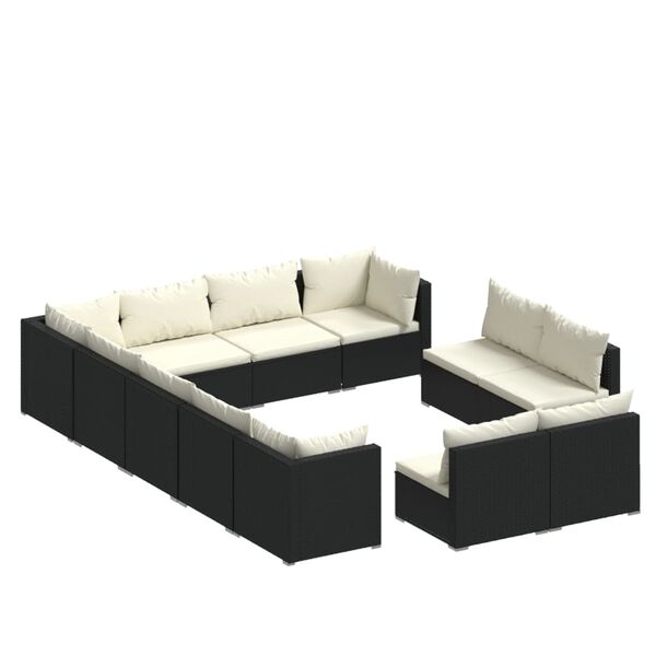 vidaXL Set de muebles de jard&iacute;n 12 pzas cojines rat&aacute;n sint&eacute;tico negro