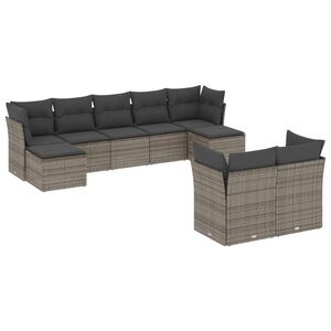 vidaXL Set de muebles de jard&iacute;n 9 pzas y cojines rat&aacute;n sint&eacute;tico gris