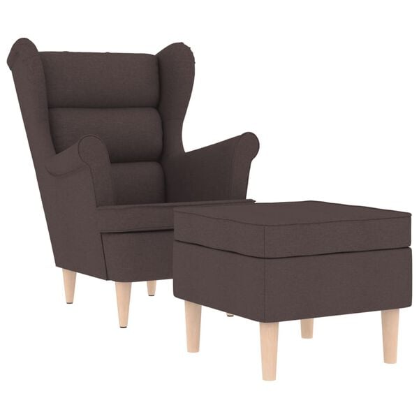 vidaXL Sill&oacute;n con reposapi&eacute;s de tela marr&oacute;n oscuro