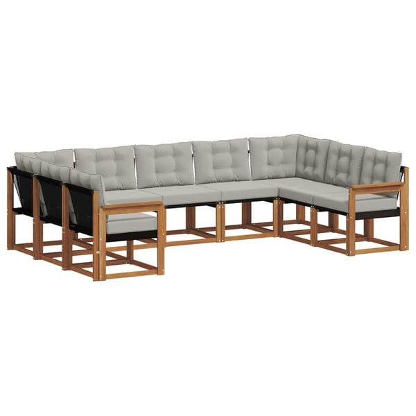 vidaXL Conjunto de sof&aacute;s de exterior 9 pcs Gris Natural y Claro