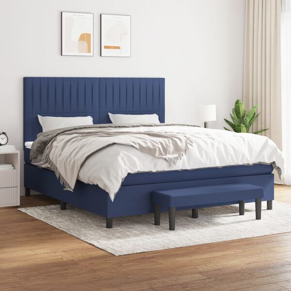 vidaXL Cama box spring con colch&oacute;n tela azul 180x200 cm