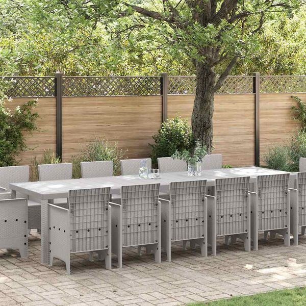 vidaXL Conjunto de Comedor de Jard&iacute;n 15 pcs Gris Claro Ratan Polt