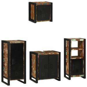 vidaXL Juego de muebles de ba&ntilde;o 4 uds. Multicolor y negro