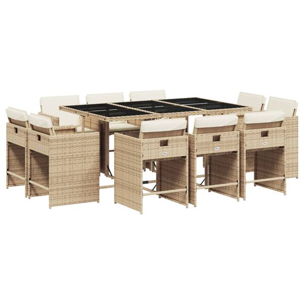 vidaXL Set comedor de jard&iacute;n 11 pzas con cojines rat&aacute;n sint&eacute;tico beige