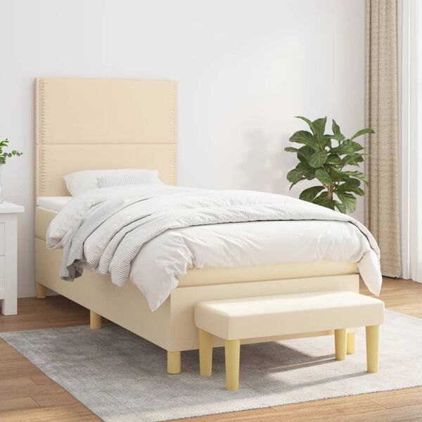vidaXL Cama box spring con colch&oacute;n tela color crema 90x190 cm