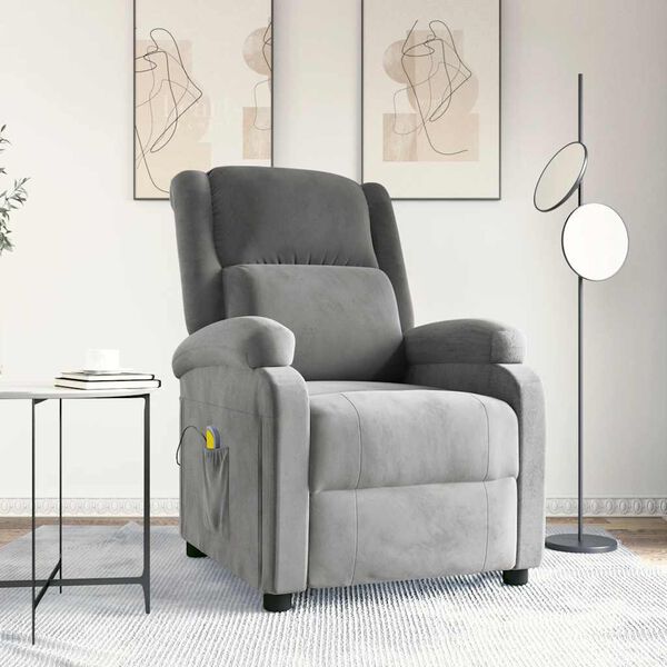 vidaXL Sill&oacute;n de masaje de terciopelo gris claro