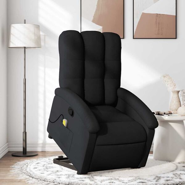 vidaXL Sill&oacute;n reclinable de masaje elevable tela negro