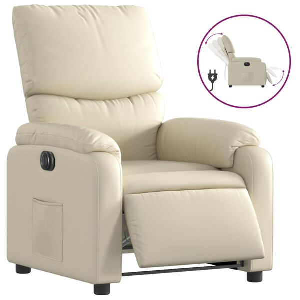 vidaXL Sillón reclinable eléctrico de cuero sintético crema