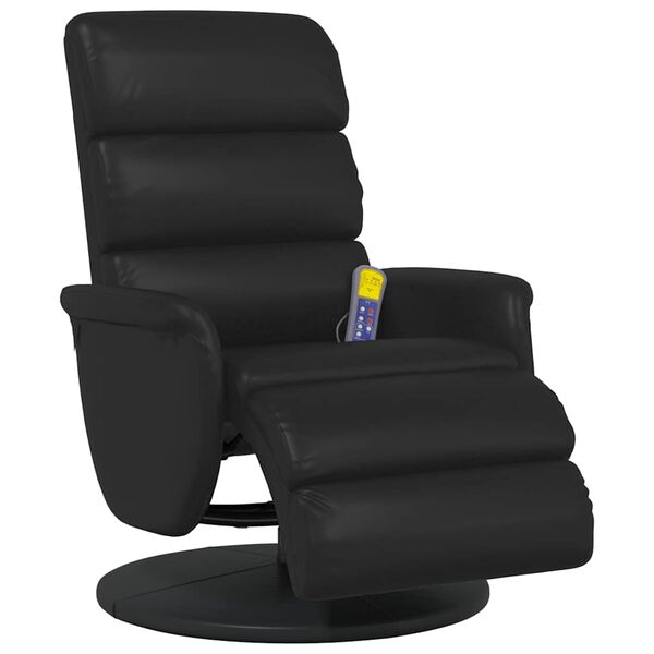 vidaXL Sill&oacute;n reclinable masaje con reposapi&eacute;s cuero sint&eacute;tico negro