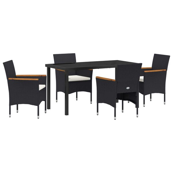 vidaXL Conjunto de Comedor de Jard&iacute;n 5 pcs Negro rat&aacute;n sint&eacute;tico