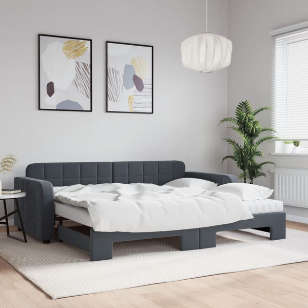 vidaXL Sof&aacute; cama nido con colch&oacute;n terciopelo gris oscuro 90x190 cm