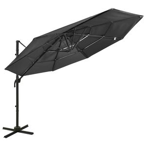 vidaXL Sombrilla jard&iacute;n de 4 niveles palo de aluminio antracita 3x3 cm