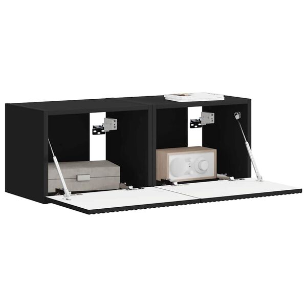 vidaXL Mueble de TV Montado en la Pared 2 pcs Negro 60 x 31 x 29.5 cm