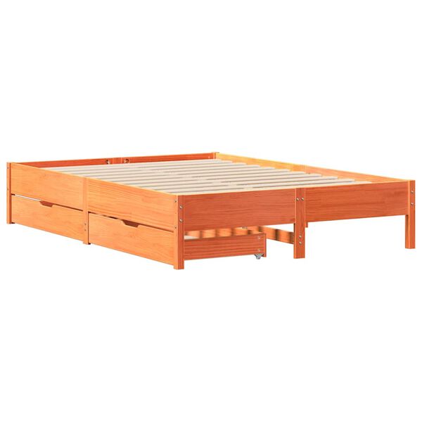 vidaXL Cama sin colchón madera maciza de pino marrón cera 140x200 cm