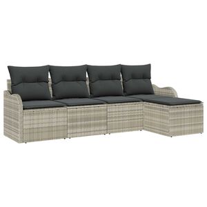vidaXL Conjunto de sof&aacute; de jard&iacute;n con coj&iacute;n 5 pcs Gris Claro Polirat&aacute;n