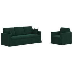 vidaXL Juego de Sof&aacute; 2 uds. Verde oscuro Terciopelo