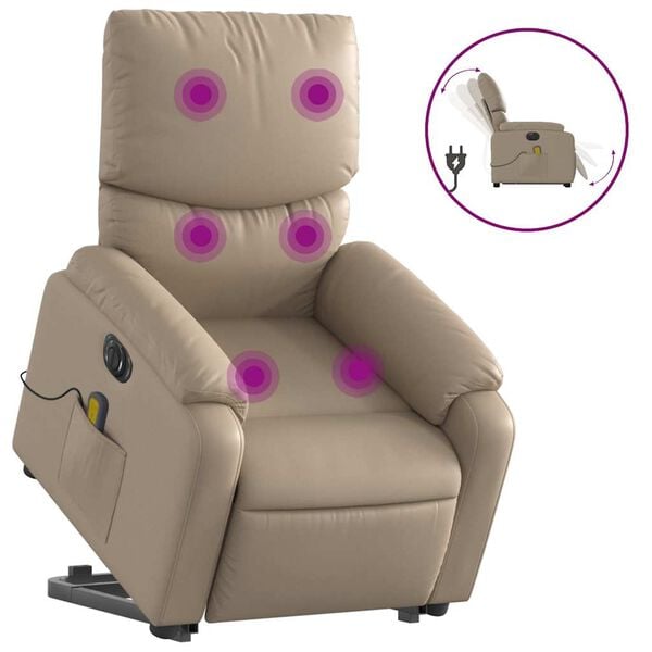 vidaXL Sill&oacute;n reclinable de masaje el&eacute;ctrico cuero sint&eacute;tico capuchino