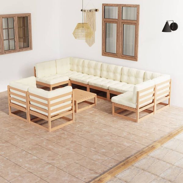 vidaXL Set de muebles de jard&iacute;n 10 pzs cojines madera pino marr&oacute;n miel
