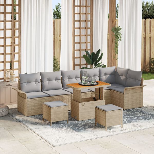 vidaXL Conjunto de sof&aacute; de jard&iacute;n con coj&iacute;n 9 pcs Beige y Gris Claro
