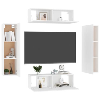 vidaXL Set de muebles de salón TV 4 piezas madera de ingeniería blanco