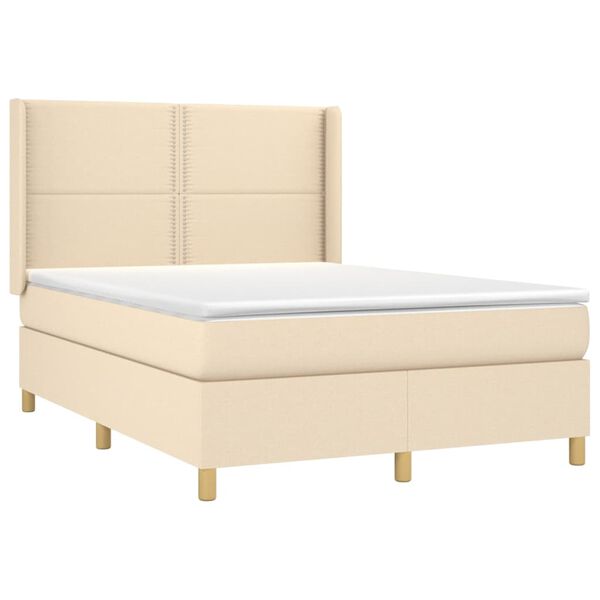 vidaXL Cama box spring colch&oacute;n y luces LED tela crema 140x190 cm