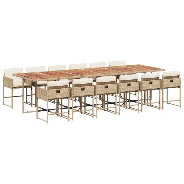 vidaXL Set comedor de jard&iacute;n con cojines 13 pzas rat&aacute;n sint&eacute;tico beige