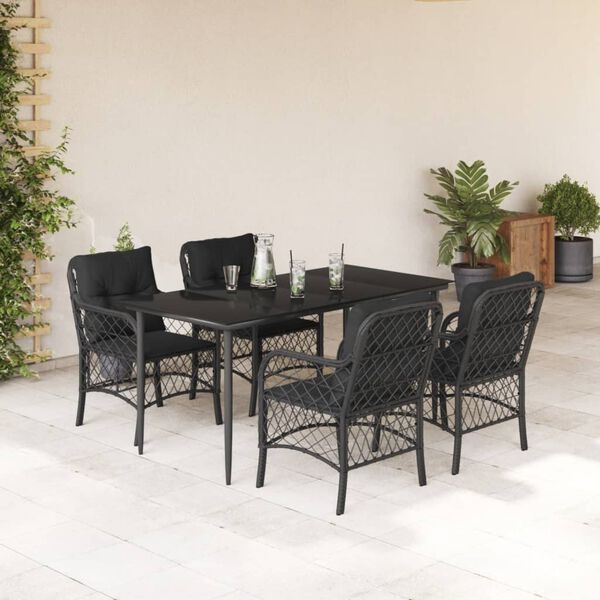 vidaXL Set de muebles jard&iacute;n 5 pzas con cojines rat&aacute;n sint&eacute;tico negro