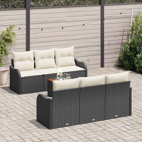 vidaXL Conjunto de sof&aacute;s de jard&iacute;n 7 pcs Negro rat&aacute;n sint&eacute;tico
